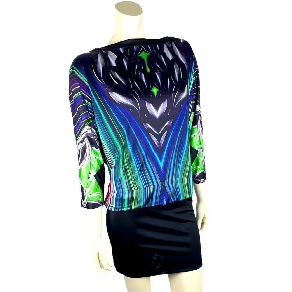 NWT Custo Barcelona Multicolored Lipgloss Mini with Batwing Sleeves Size Medium - Picture 6 of 15